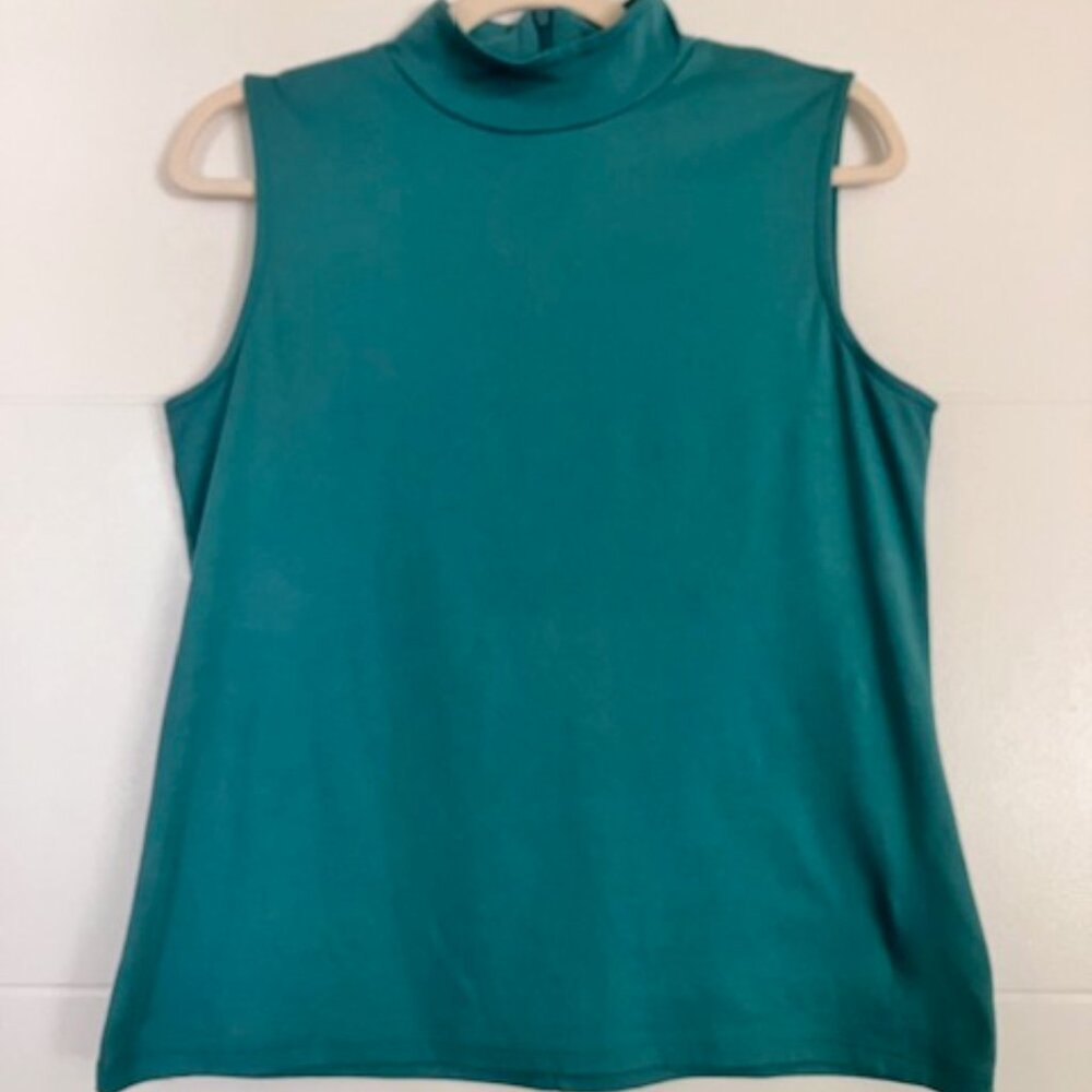 Talbots Teal Easy Luxe Sleeveless Mockneck Tee Medium